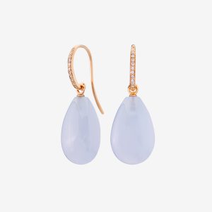 Örhängen – 18k guld, diamanter, lavendel kalcedon