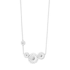 Daisy Four Flower halsband – vit emalj, silver
