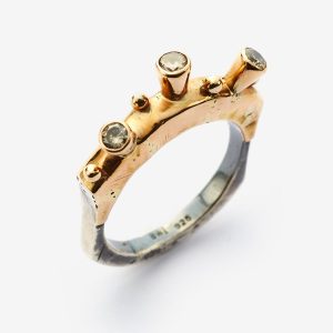 Manhattan Skyline-3 ring – silver och 14k guld, diamanter