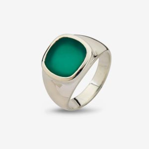 Cushion ring – silver, grön onyx