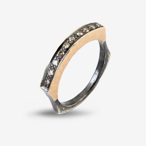 Jersey Pavé ring – silver och 14k guld, diamanter