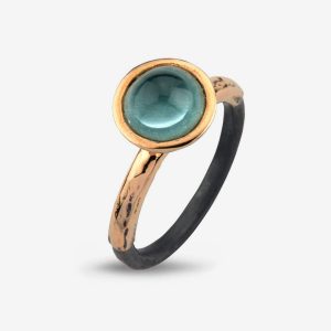 Victoria Rose Aquamarine Cab ring – silver och 14k guld, akvamarin