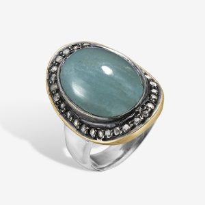 Corso BoHo ring – silver och 14k guld, akvamarin, diamanter pavé