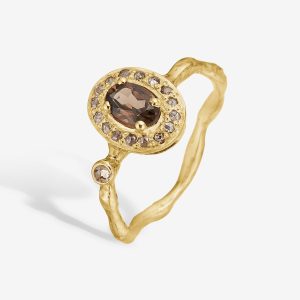 Zenith Satori ring – 14k guld, rökkvarts, diamanter pavé