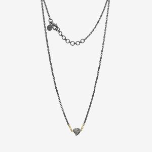 Victoria Heart Pavé halsband – oxiderat silver och 14k guld, diamanter