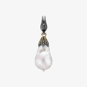 Regina Pearl Pavé hänge – 18k guld och silver, barockpärla