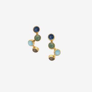 Horizon Blue Mix örhängen – 18k guldpläterat silver, månsten, opal, aventurin, larimar